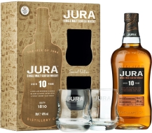 Jura Distillery 10-Letnia + 2 Szklanki degustacyjne 0,7L - Whisky szkocka single malt