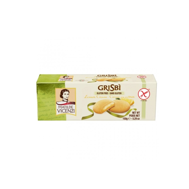 Vicenzi Grisbi Lemon - Bezglutenowe Ciasteczka Waniliowe Nadziewane Kremem Cytrynowym 150g