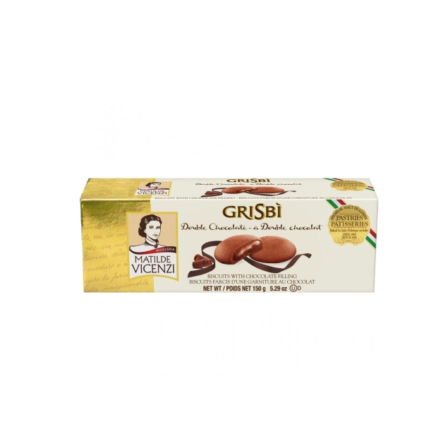 Vicenzi Grisbi Chocolate - bezglutenowe ciasteczka czekoladowe nadziewane kremem czekoladowym 150g