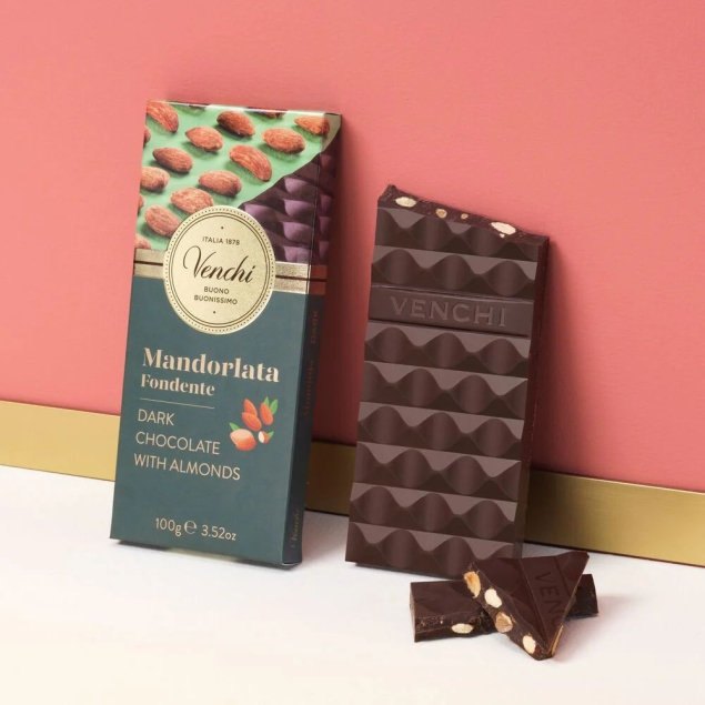 Venchi Dark Almond Bar Mandorlata – gorzka czekolada z migdałami 100 g