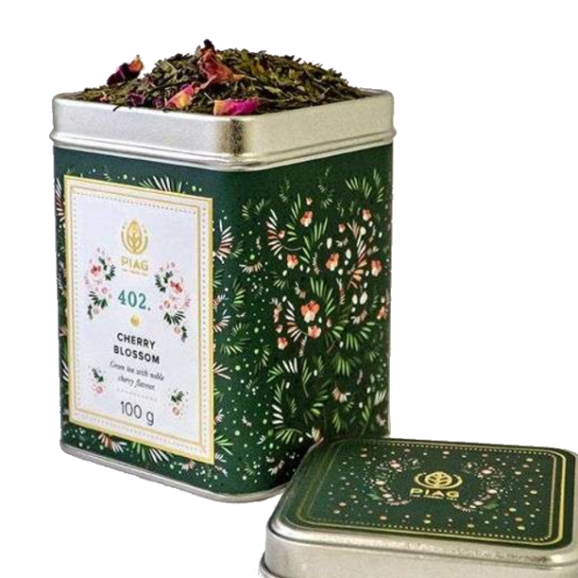 Piag Tea Cherry Blossom N°402 zielona herbata z kwiatami wiśni 100 g + puszka