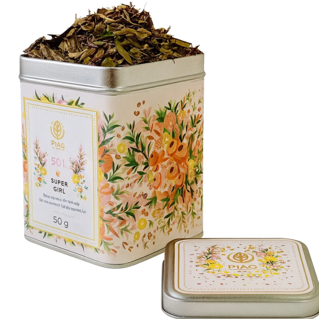Piag Tea Super Girl N°501 herbata biała z brzoskwinią i ananasem 50 g + puszka