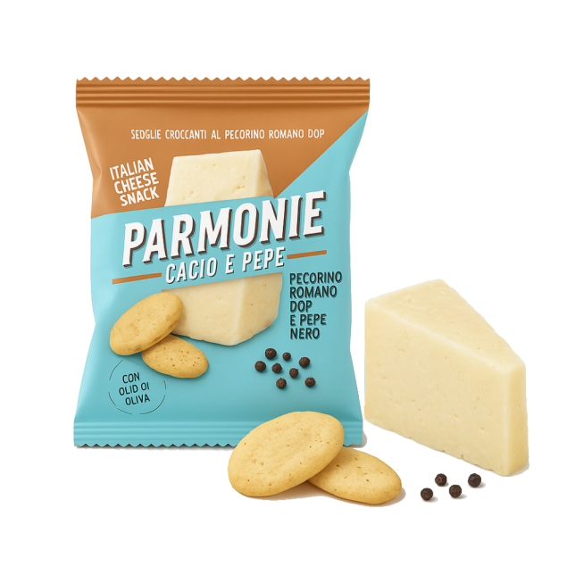 Parmonìe Cacio E Pepe (Pecorino Romano) chipsy serowe z dodatkiem pieprzu 23 g
