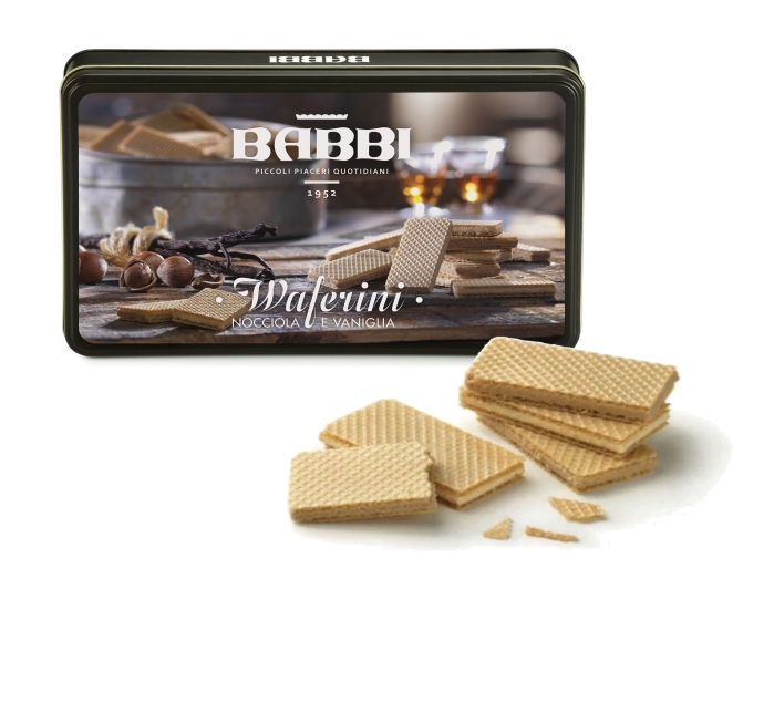 Babbi Waferini Piccoli Piaceri Vaniglia e Nocciola - wafelki waniliowo-orzechowe w puszce 250g