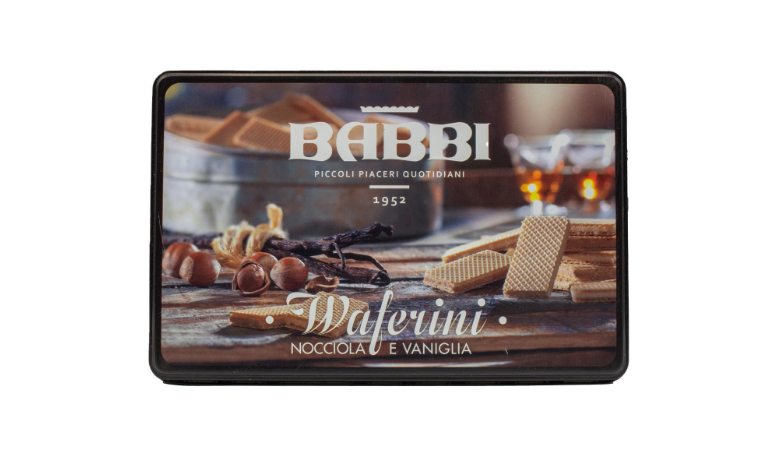 Babbi Waferini Piccoli Piaceri Vaniglia e Nocciola - wafelki waniliowo-orzechowe w puszce 250g