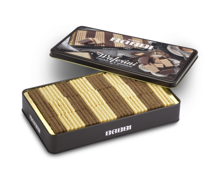 Babbi Waferini Piccoli Piaceri Quotidiani Cacao e vaniglia włoskie wafelki kakaowo- waniliowe w puszce 250 g