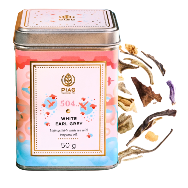 Piag Tea White Earl Grey N°504 biała herbata Earl Grey z bergamotką 50 g + puszka