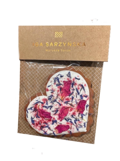 Iga Sarzyńska Białe Serce Piernikowe z jeżyną, różą i bławatkiem (1szt.)
