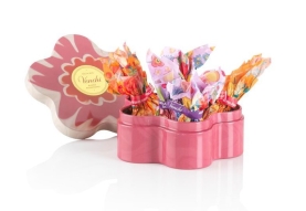 Venchi Flower Metal Tin kwiatowa puszka z czekoladowymi jajkami 55 g (Różowe)