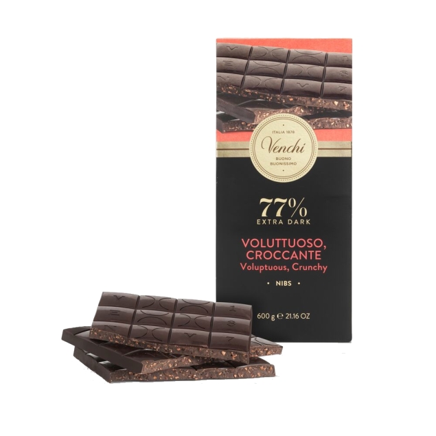 Venchi Nibs 77% Extra dark Maxi Bar czekolada gorzka 77% z kawałkami ziaren kakao 600 g