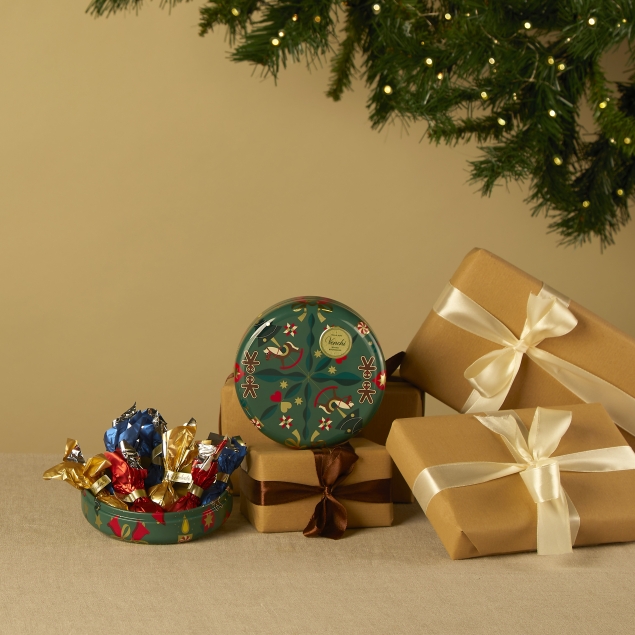 Venchi Round Metal Tin włoska metalowa okrągła puszka z różnymi pralinami 86 g