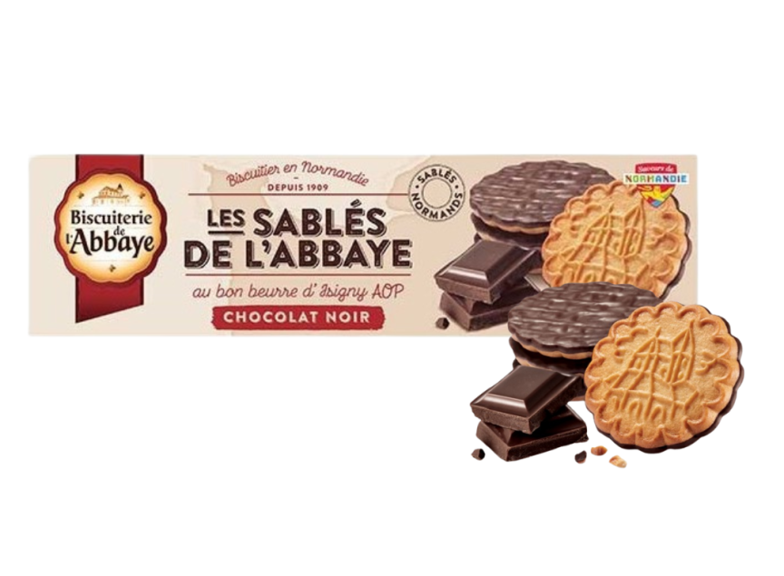 Biscuiterie de l'Abbaye Sablés de l'Abbaye nappés noir - ciastka maślane z ciemną czekoladą 130 g