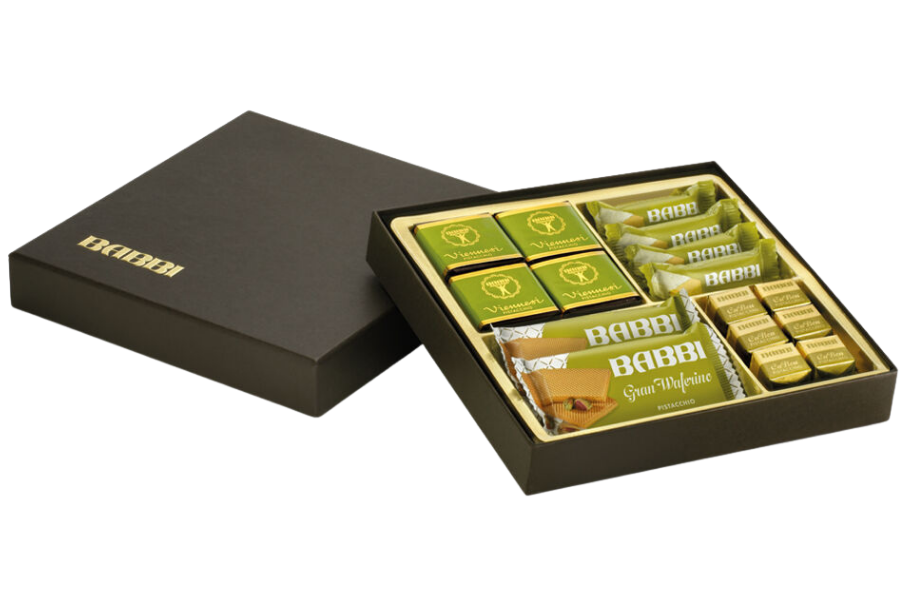 Babbi La Collezione Pistacchio - zestaw wafelków i pralin pistacjowych w kartonie prezentowym 227 g