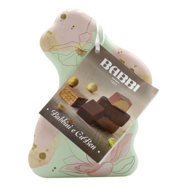 Babbi Coniglo Babbini e Cubon Easter Edition  - wafelki i praliny w metalowej puszce królik 86 g