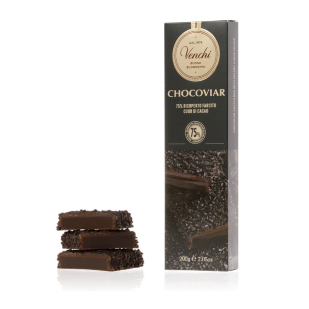 Venchi Chocoviar Soft Bar Crunchy 75% - ciemny baton w formie tabliczki czekolady z nadzieniem i ziarnami kakao 200 g