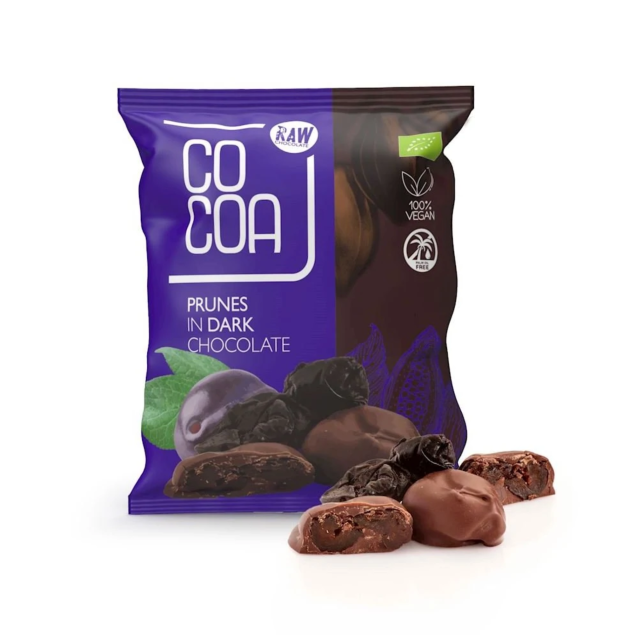 Cocoa Prunes in Dark Chocolate - śliwki kalifornijskie w czekoladzie ciemnej BIO 70 g