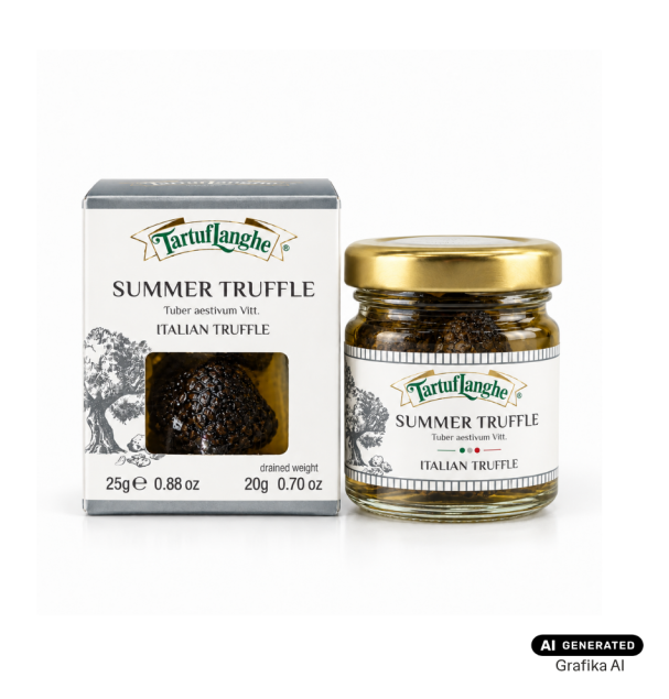 Tartuflanghe Whole Summer Truffle (Tuber aestivum Vitt.) – całe włoskie czarne trufle letnie w zalewie 20 g