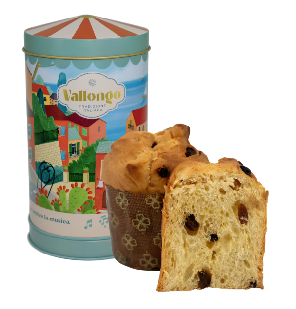 Vallongo Panettone Classico – włoska babka z rodzynkami w puszce pozytywce 100 g