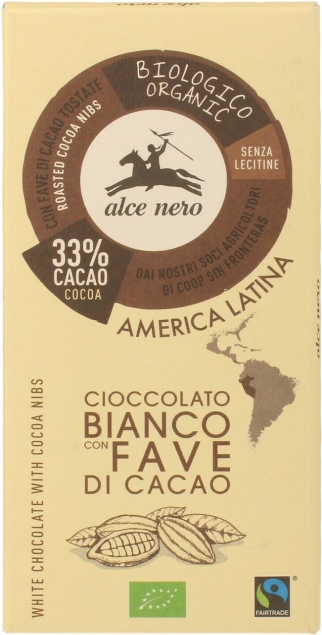 ALCE NERO Czekolada Biała Z Kawałkami Kakao Fair Trade Bio 100 G